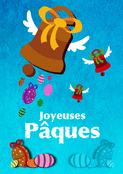 Cloche dor&eacute;e et &oelig;ufs color&eacute;s de P&acirc;ques